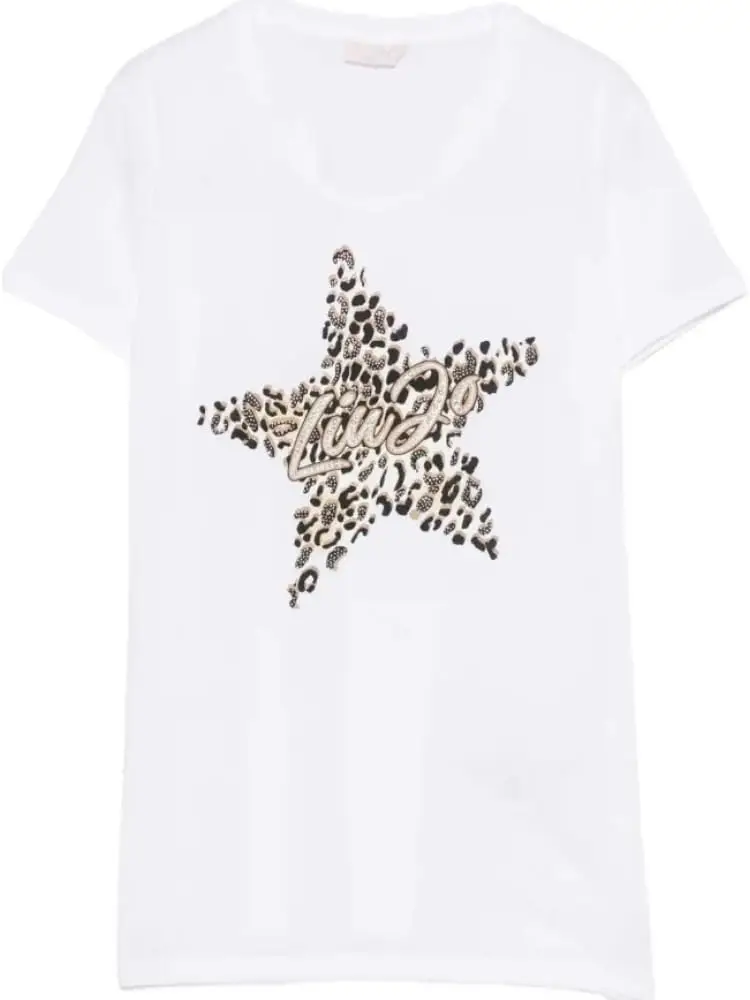 t-shirt donna bianca con stampa a stella