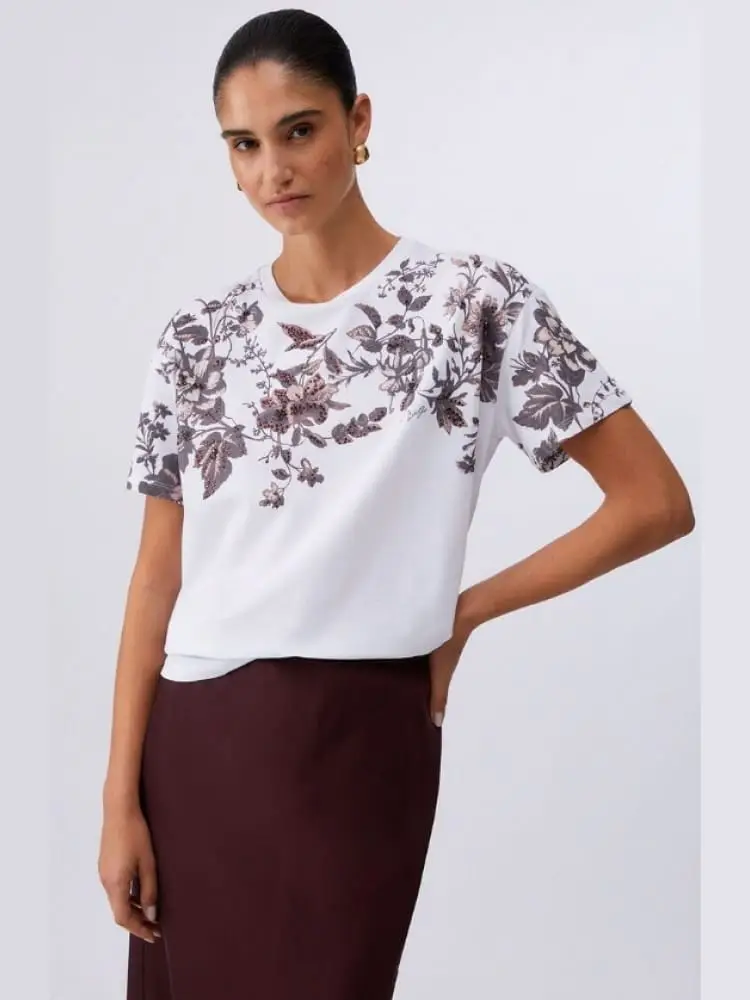 t-shirt donna bianca con stampa floreale