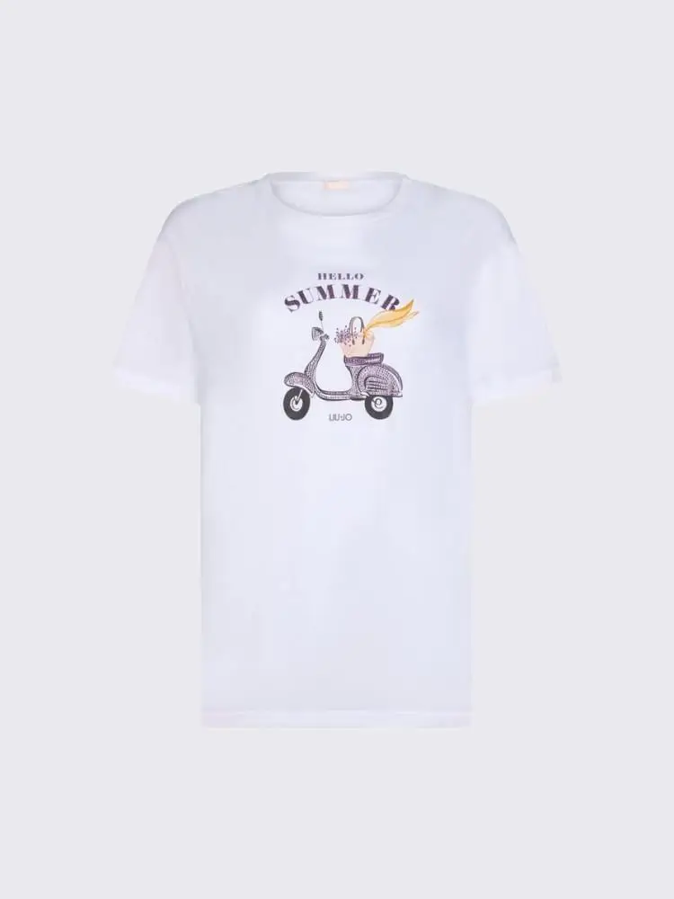 t-shirt in cotone bianco con stampa vespa logo