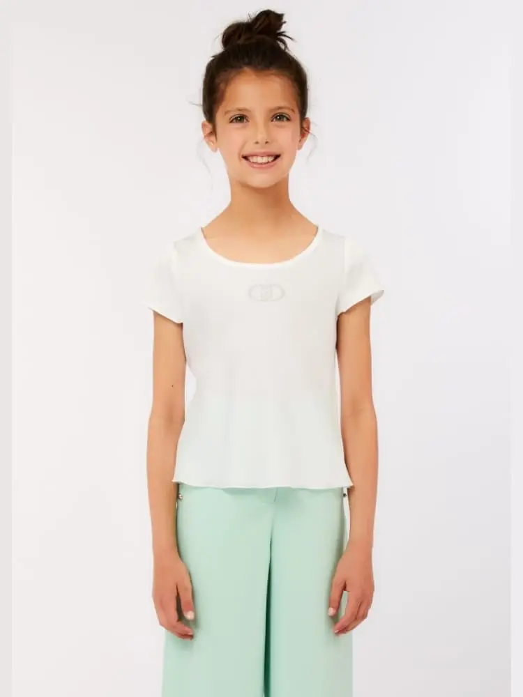 t-shirt junior bianca con logo centrale