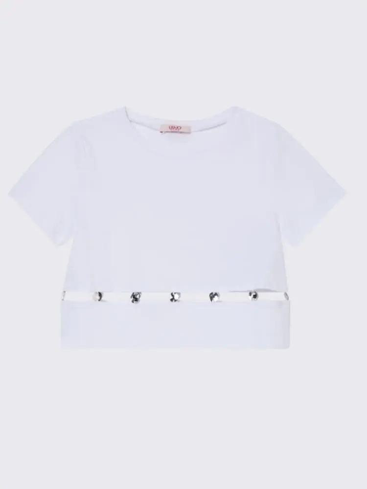 t-shirt kids/junior bianca con dettagli in strass