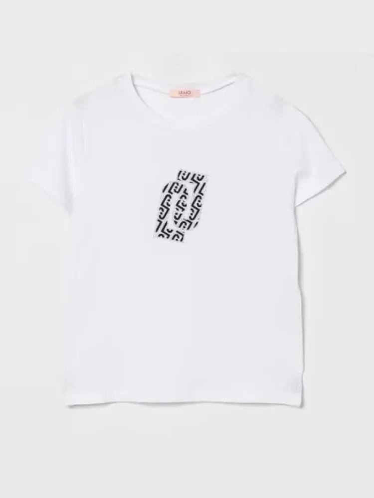 t-shirt kids/junior bianca con logo di strass centrale