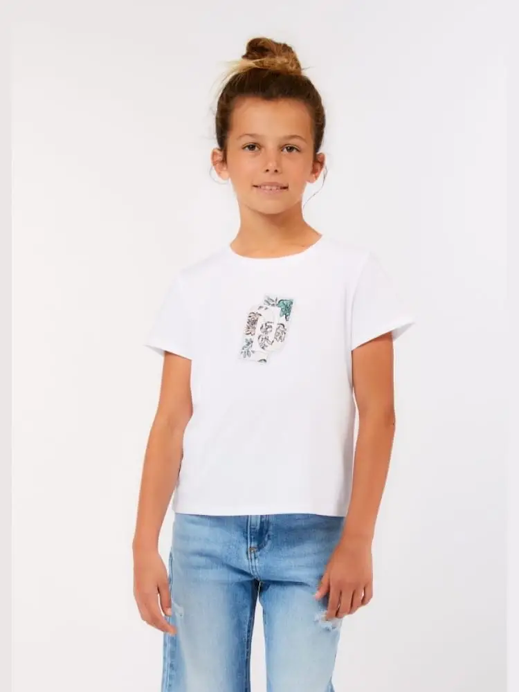 t-shirt kids/junior bianca con logo di strass centrale