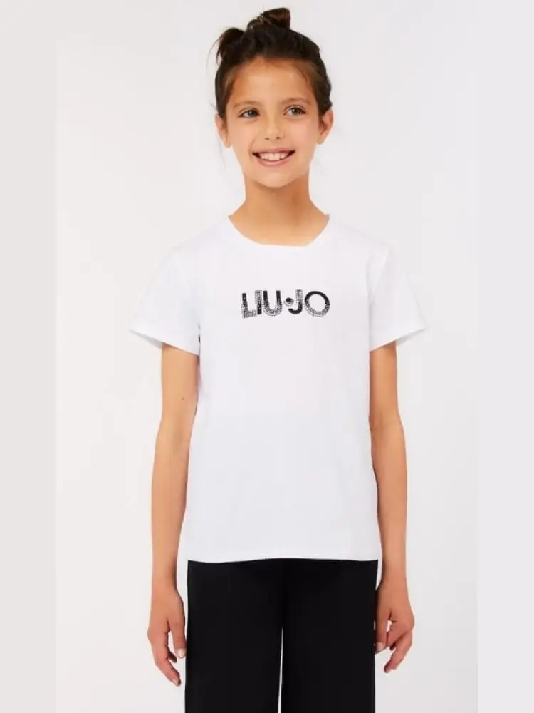 t-shirt kids/junior bianca con logo in strass