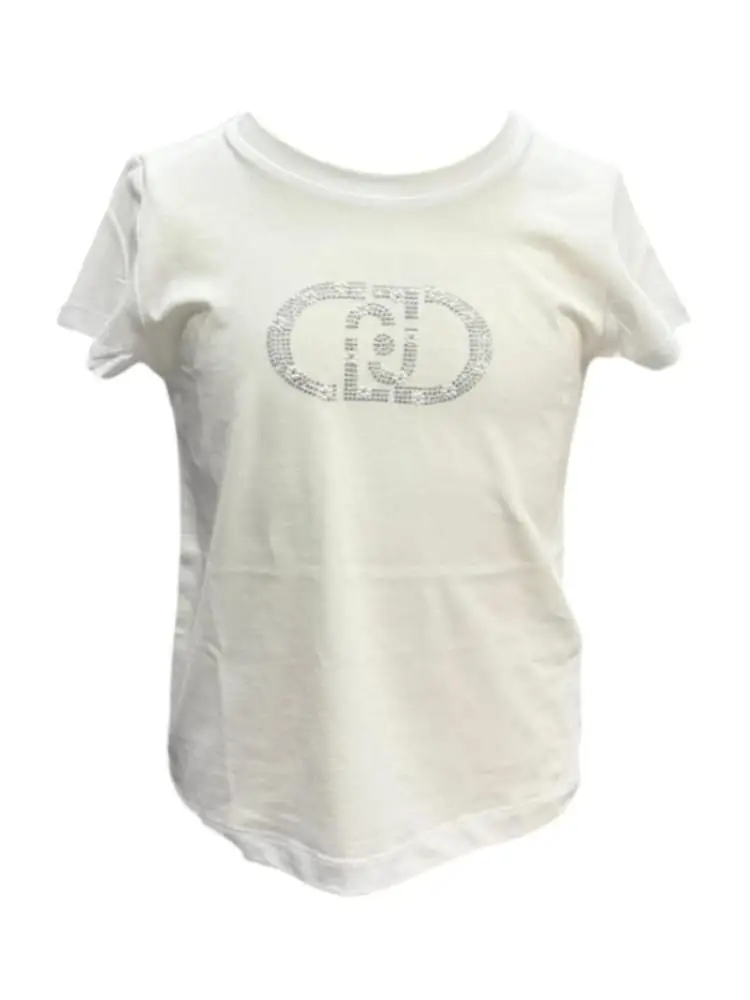 t-shirt kids/junior bianca con logo in strass
