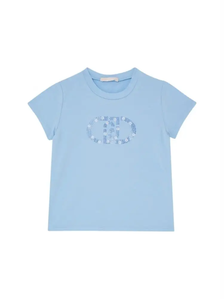 t-shirt kids/junior celeste con logo in strass