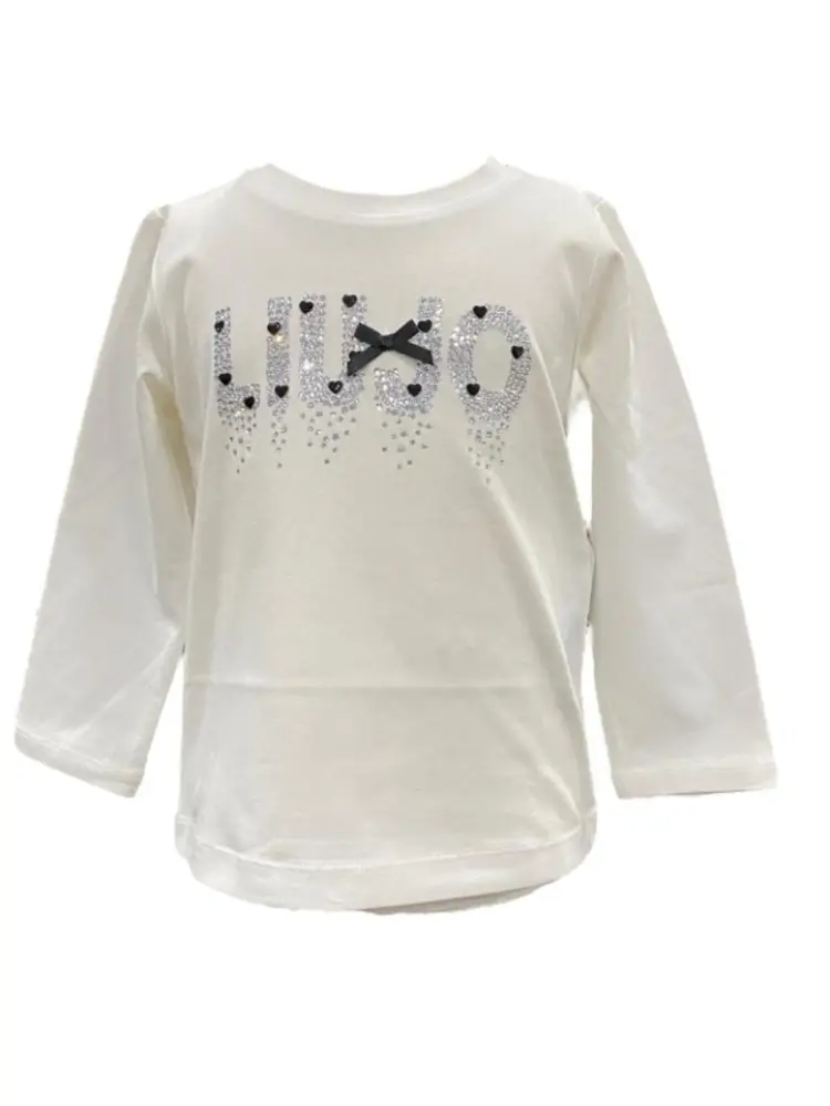 t-shirt kids/junior in cotone bianca con logo in strass