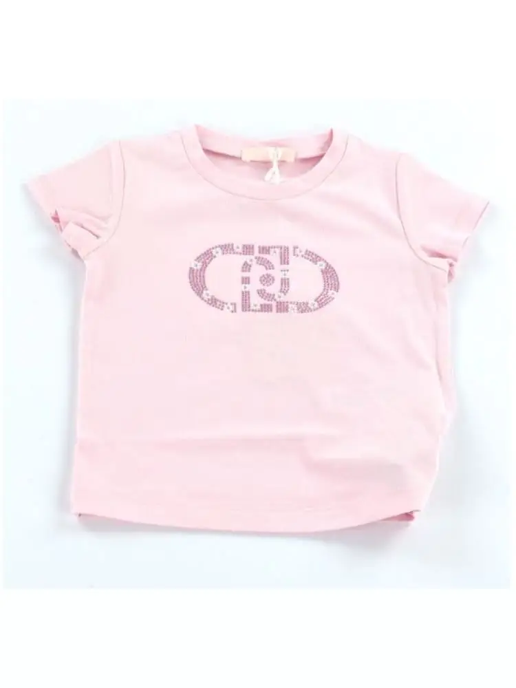 t-shirt kids/junior rosa con logo in strass