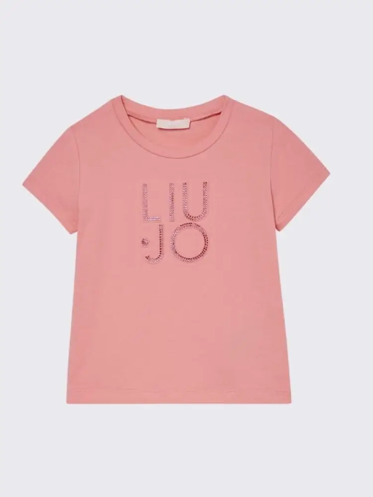 t-shirt kids/junior rosa con logo lettering in strass