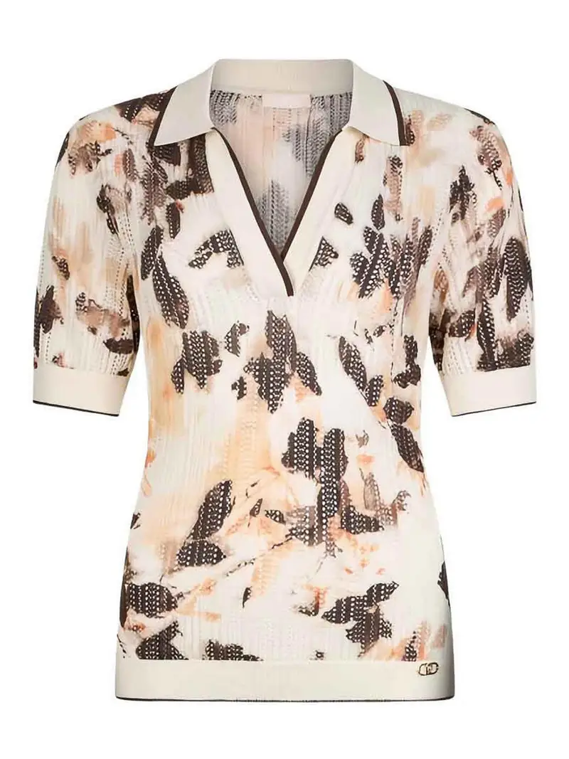 T-shirt scollo a V multicolor Marrone