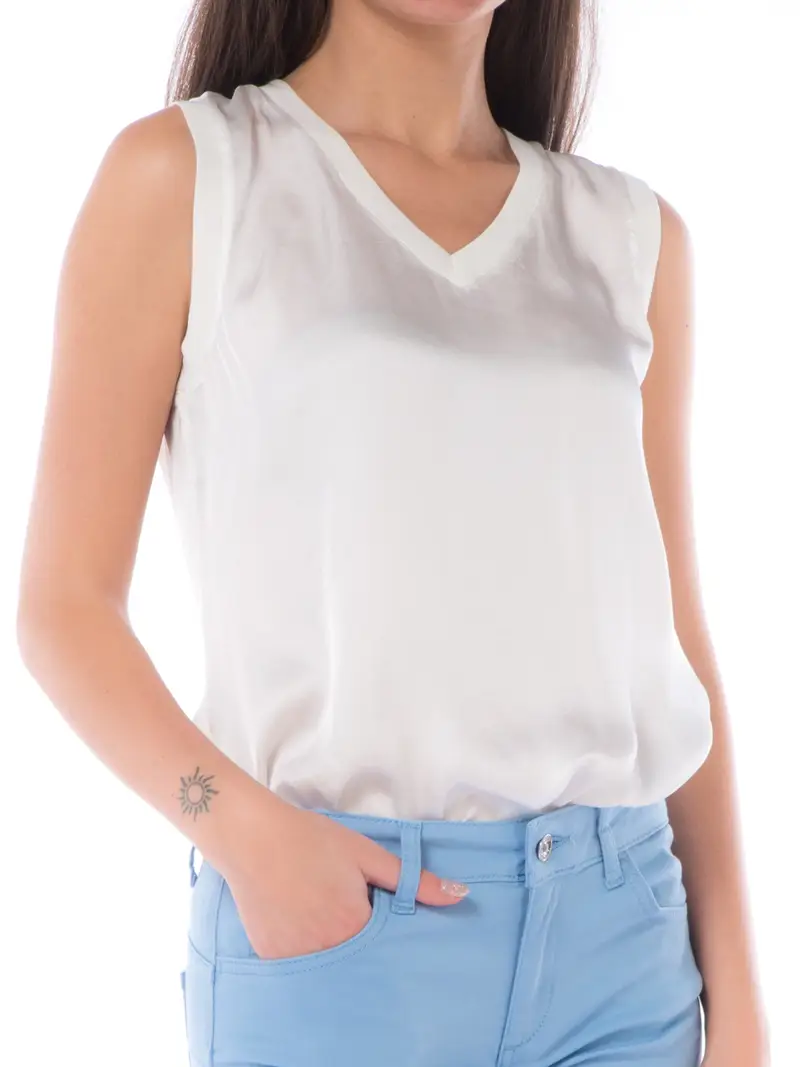 top da donna Liu Jo in raso con scollo a v Bianco