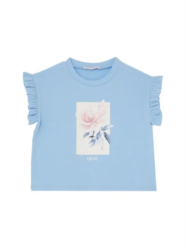 tshirt infant celeste con stampa floreale
