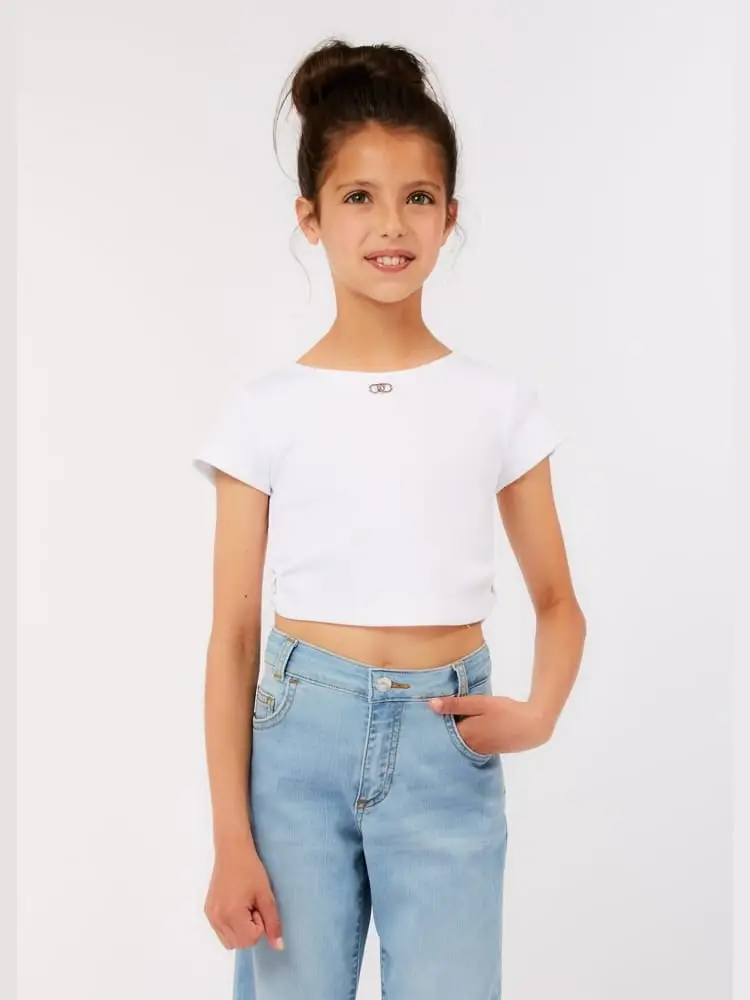 tshirt junior bianca con mini logo centrale