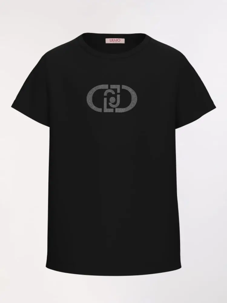 tshirt junior nera con logo centrale lettering