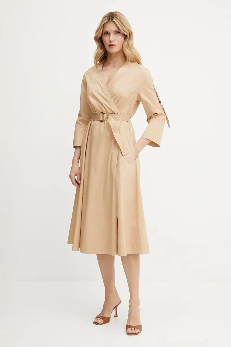 vestito in cotone colore beige WA5170.T4390