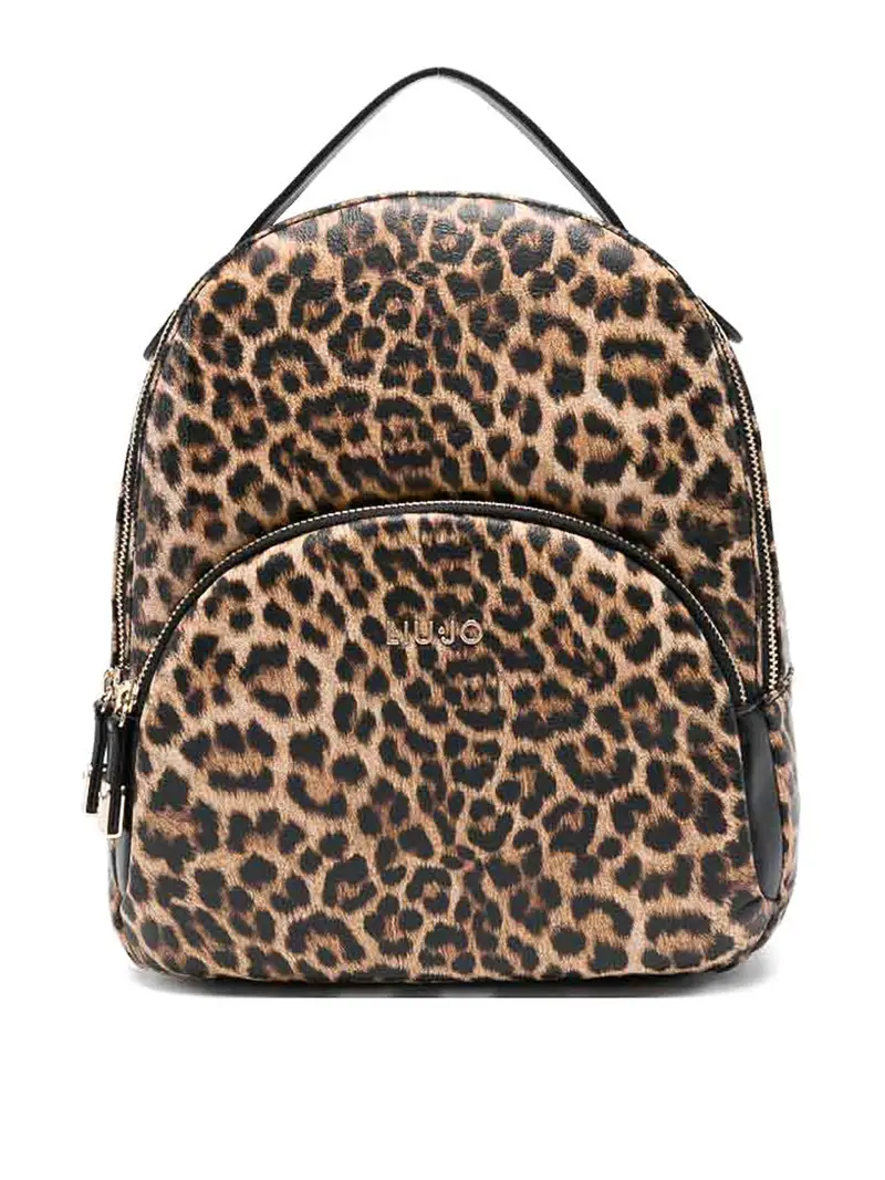 Zaino Con Stampa Animalier E Tasca Frontale Marrone