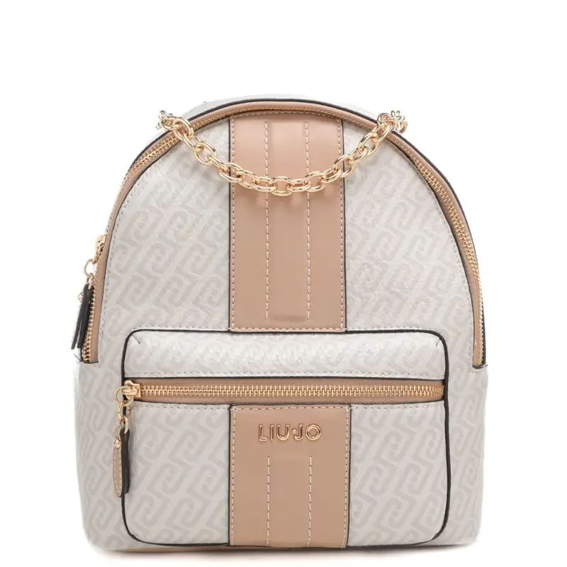 zaino da donna con inserto centrale a contrasto e manico in catena naturale