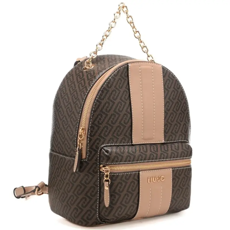 zaino da donna con inserto centrale a contrasto e manico in catena testa di moro miniatura 3