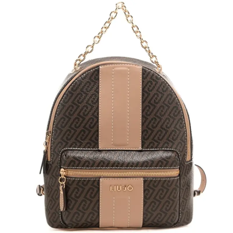 zaino da donna con inserto centrale a contrasto e manico in catena testa di moro