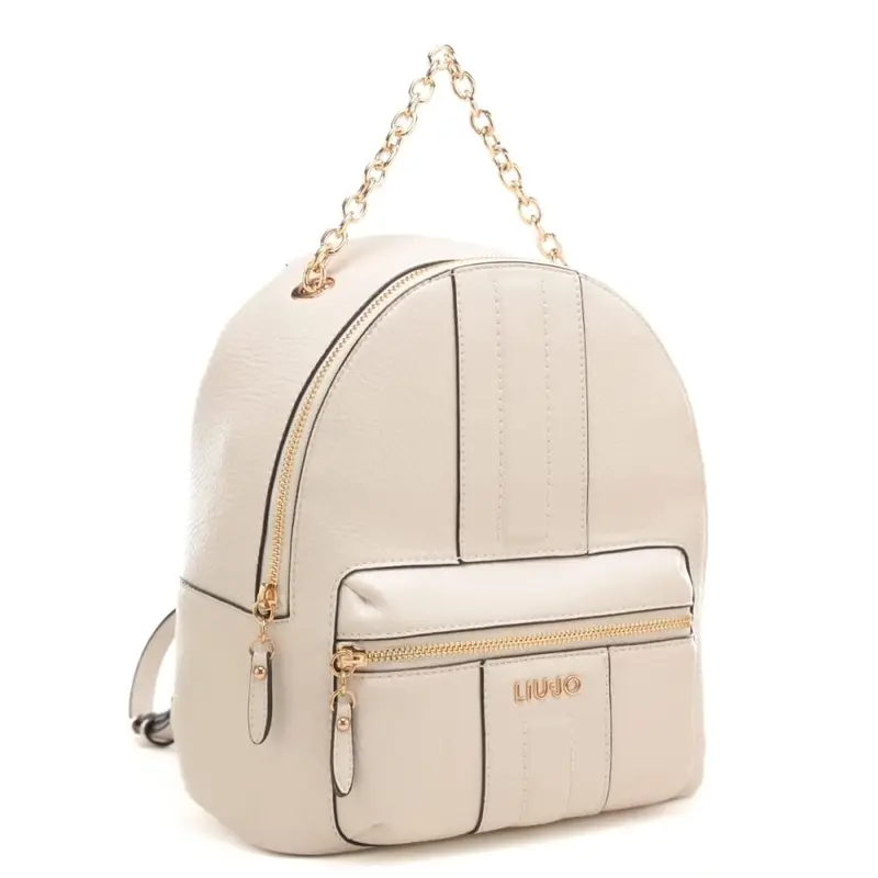 zaino da donna con inserto centrale ton sur ton e manico in catena crema miniatura 2