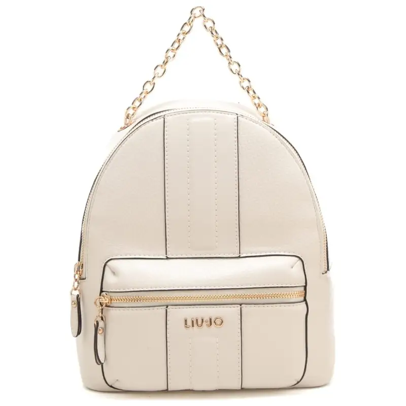 zaino da donna con inserto centrale ton sur ton e manico in catena crema