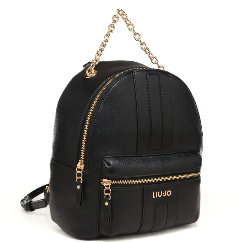 zaino da donna con inserto centrale ton sur ton e manico in catena nero miniatura 2