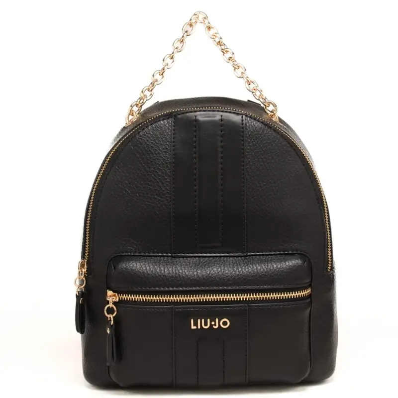 zaino da donna con inserto centrale ton sur ton e manico in catena nero