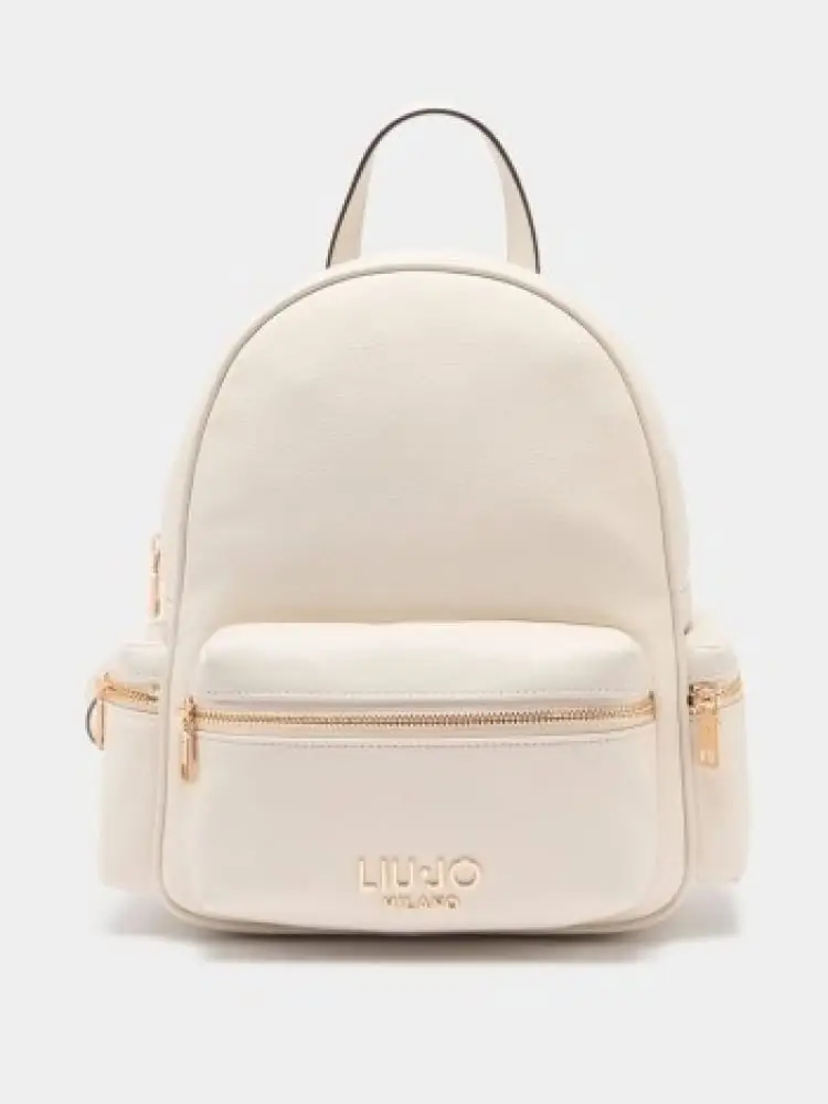 zaino donna color crema in similpelle con inserti e logo dorati