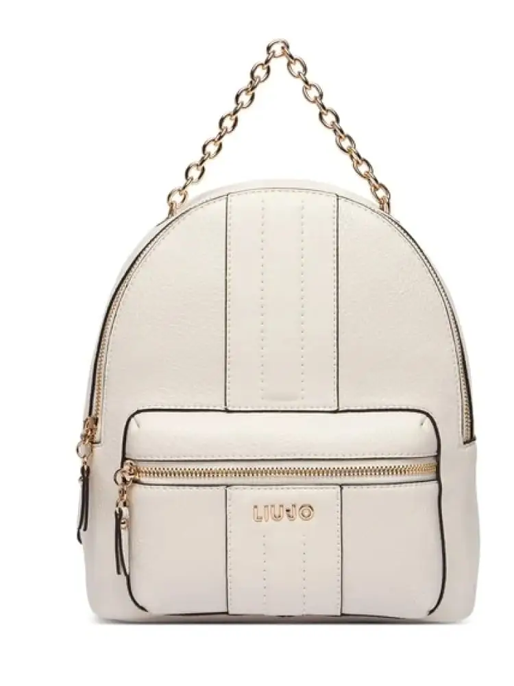 zaino donna in ecopelle bianco con logo dorato