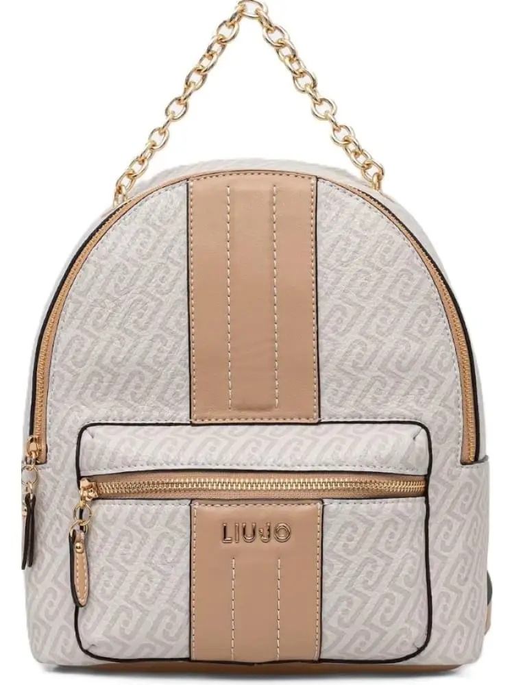 zaino donna in ecopelle bianco e beige con pattern logato all over