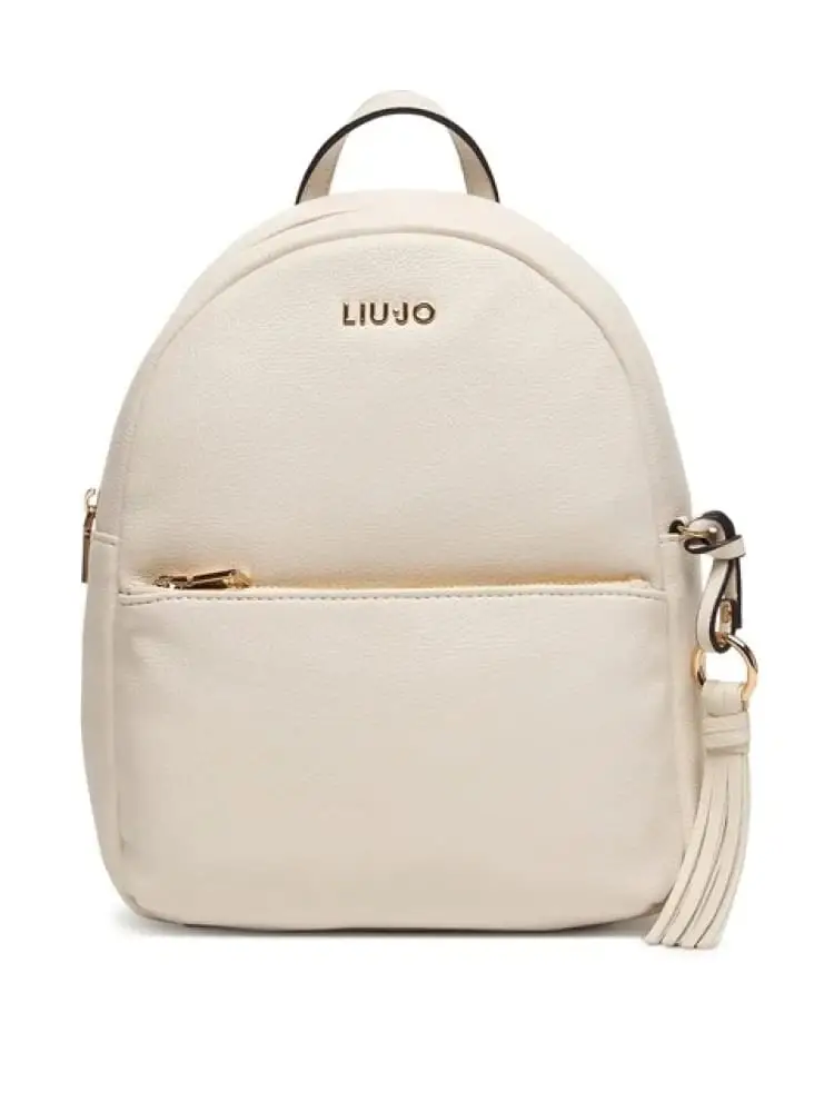 zaino donna in ecopelle color crema con logo lettering dorato