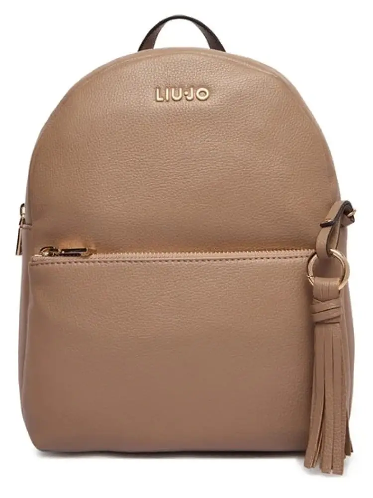 zaino donna in ecopelle marrone con logo lettering dorato