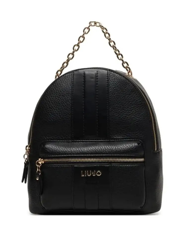 zaino donna in ecopelle nero con logo dorato