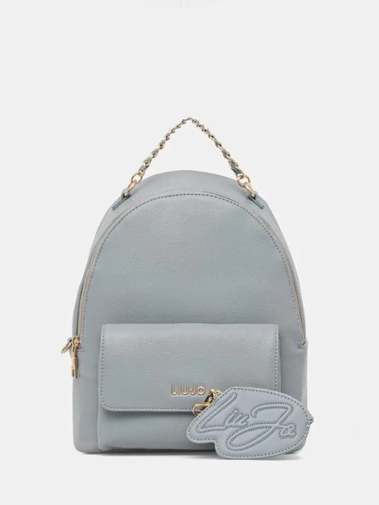 zaino donna in similpelle celeste chiaro con logo lettering dorato