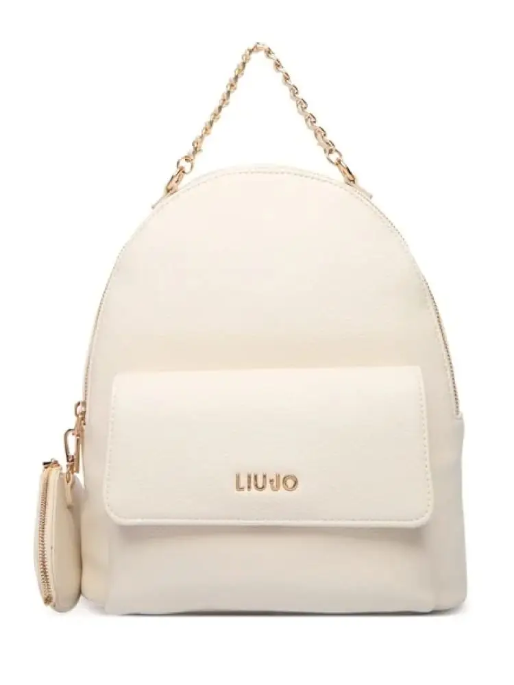 zaino donna in similpelle color crema con logo lettering dorato