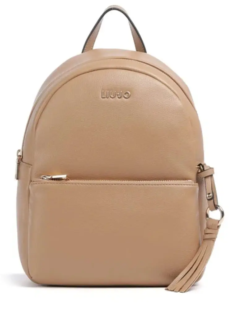 zaino donna in similpelle marrone con logo dorato