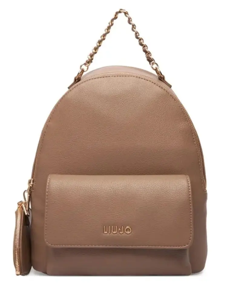 zaino donna in similpelle marrone con logo lettering dorato