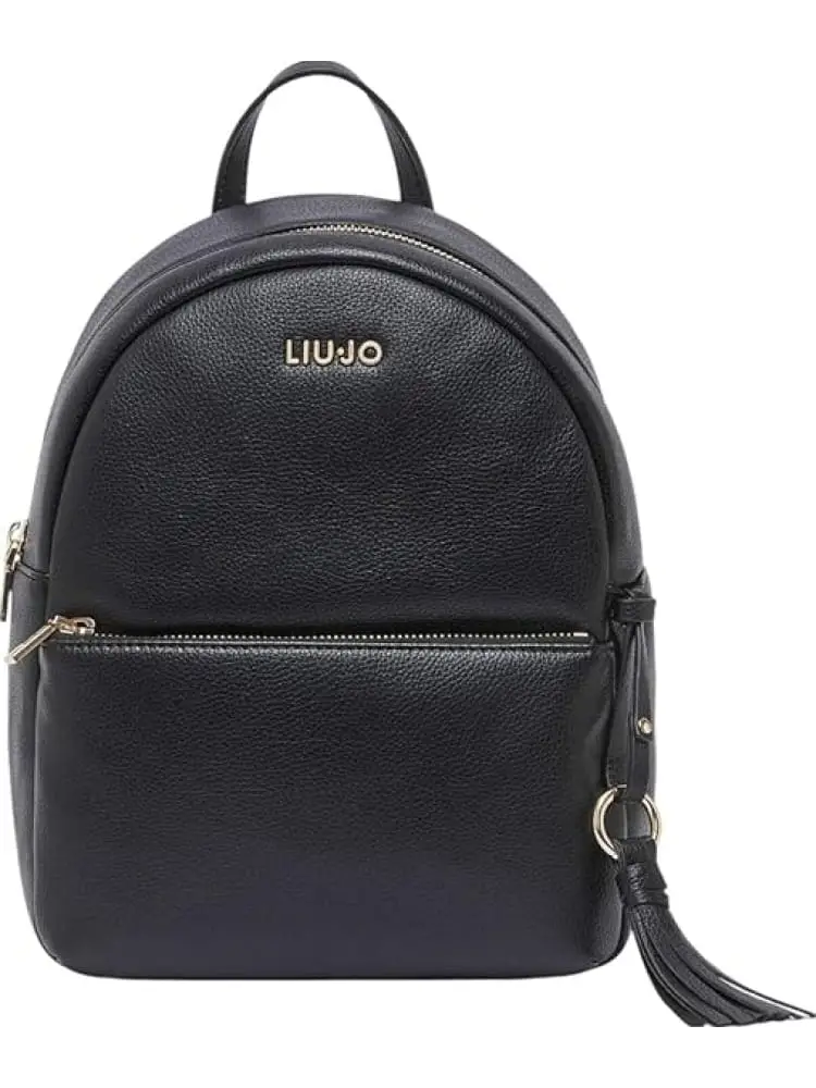 zaino donna in similpelle nera con logo dorato