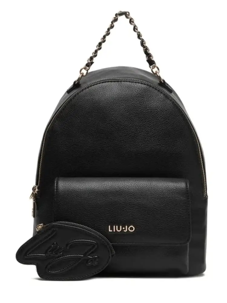 zaino donna in similpelle nera con logo lettering dorato