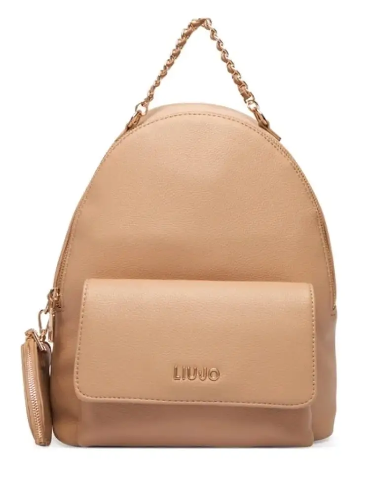 zaino donna in similpelle nera con logo lettering dorato