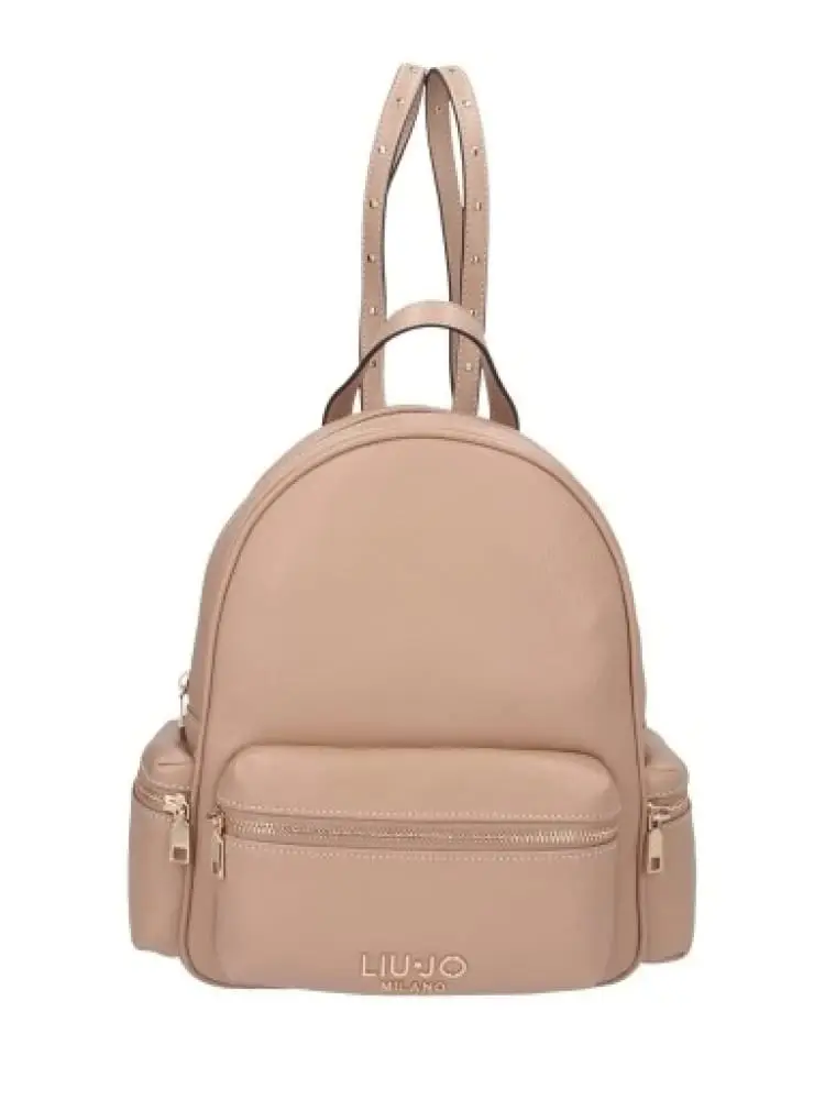 zaino donna rosato in similpelle con inserti e logo dorati