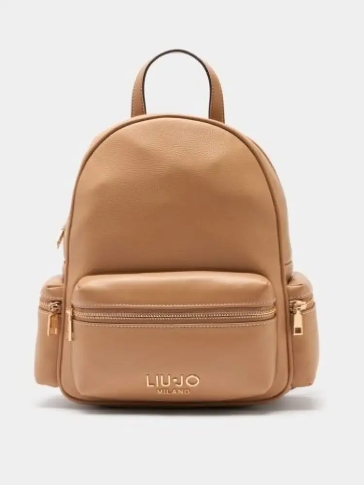 zaino donna sabbia in similpelle con inserti e logo dorati