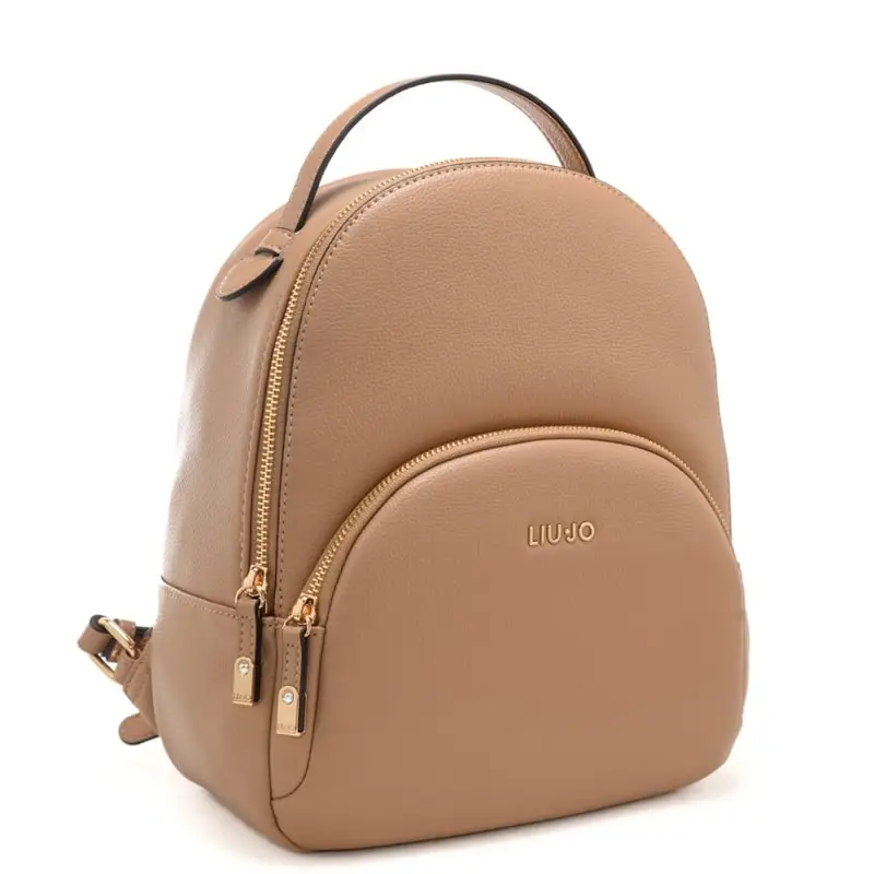 zaino piccolo da donna con texture martellata e tasca frontale cammello miniatura 2