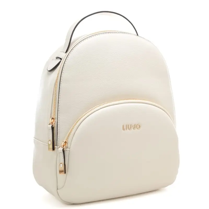 zaino piccolo da donna con texture martellata e tasca frontale crema miniatura 2