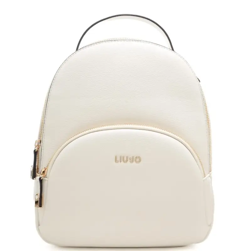 zaino piccolo da donna con texture martellata e tasca frontale crema