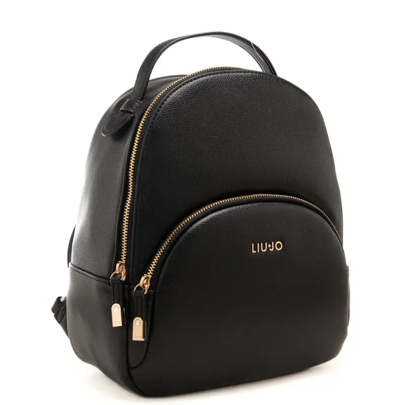 zaino piccolo da donna con texture martellata e tasca frontale nero miniatura 2