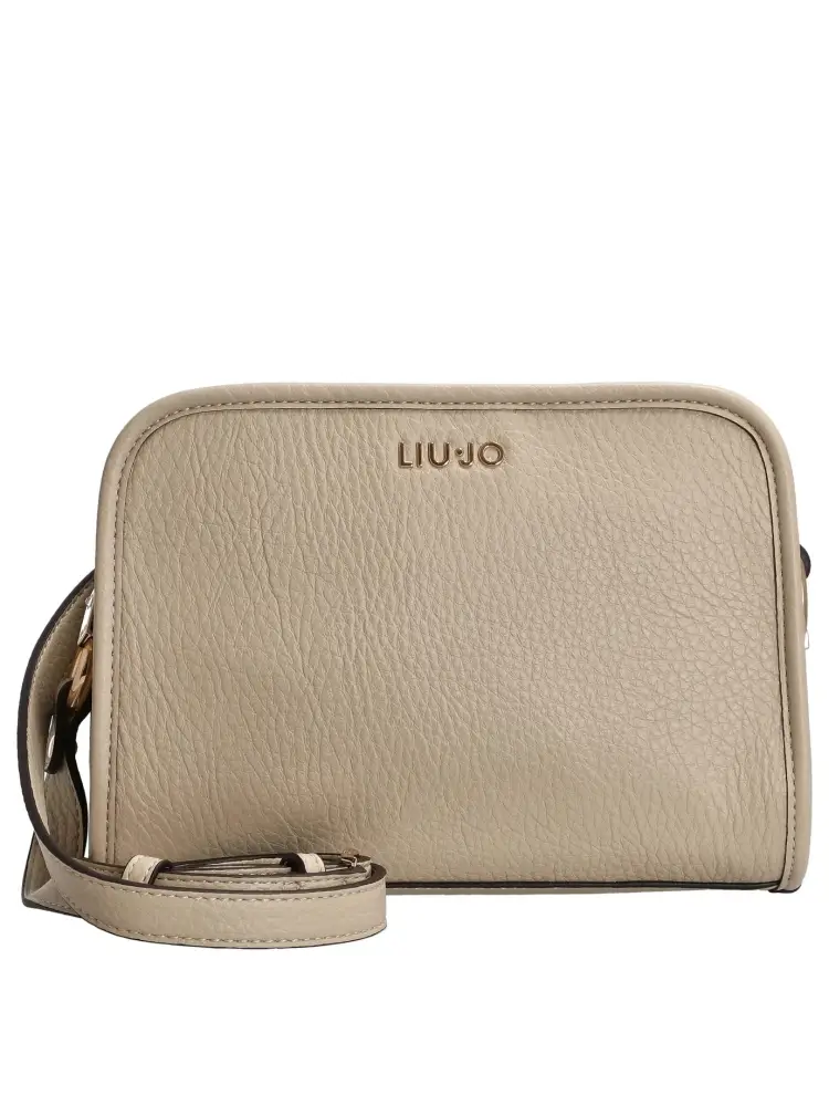 borsa beige donna in ecopelle con tracolla logo sul davanti