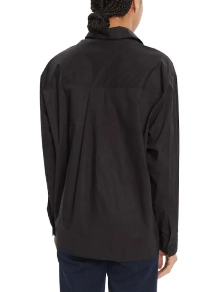 camicia nera donna in cotone con strass tono su tono logo sul davanti miniatura 2