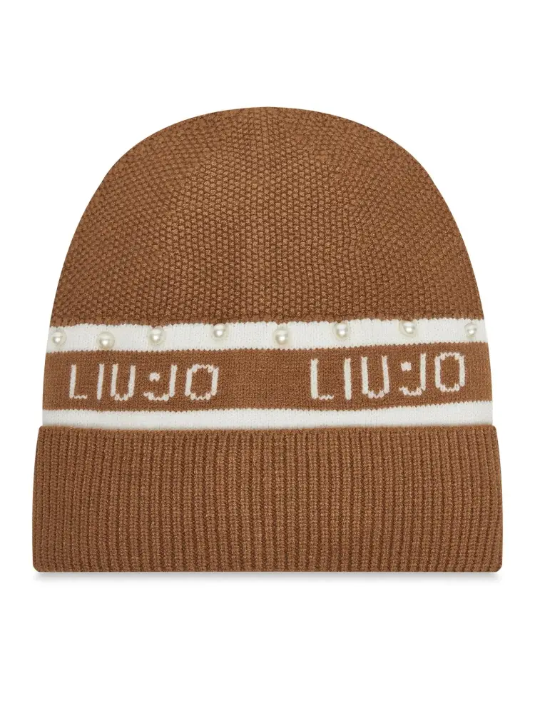 cappello beige donna in misto viscosa logo a contrasto con perline
