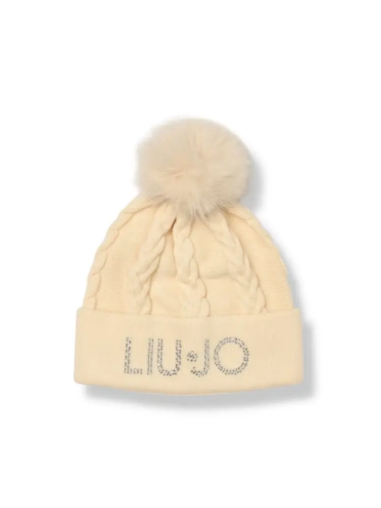 cappello beige donna logo con strass